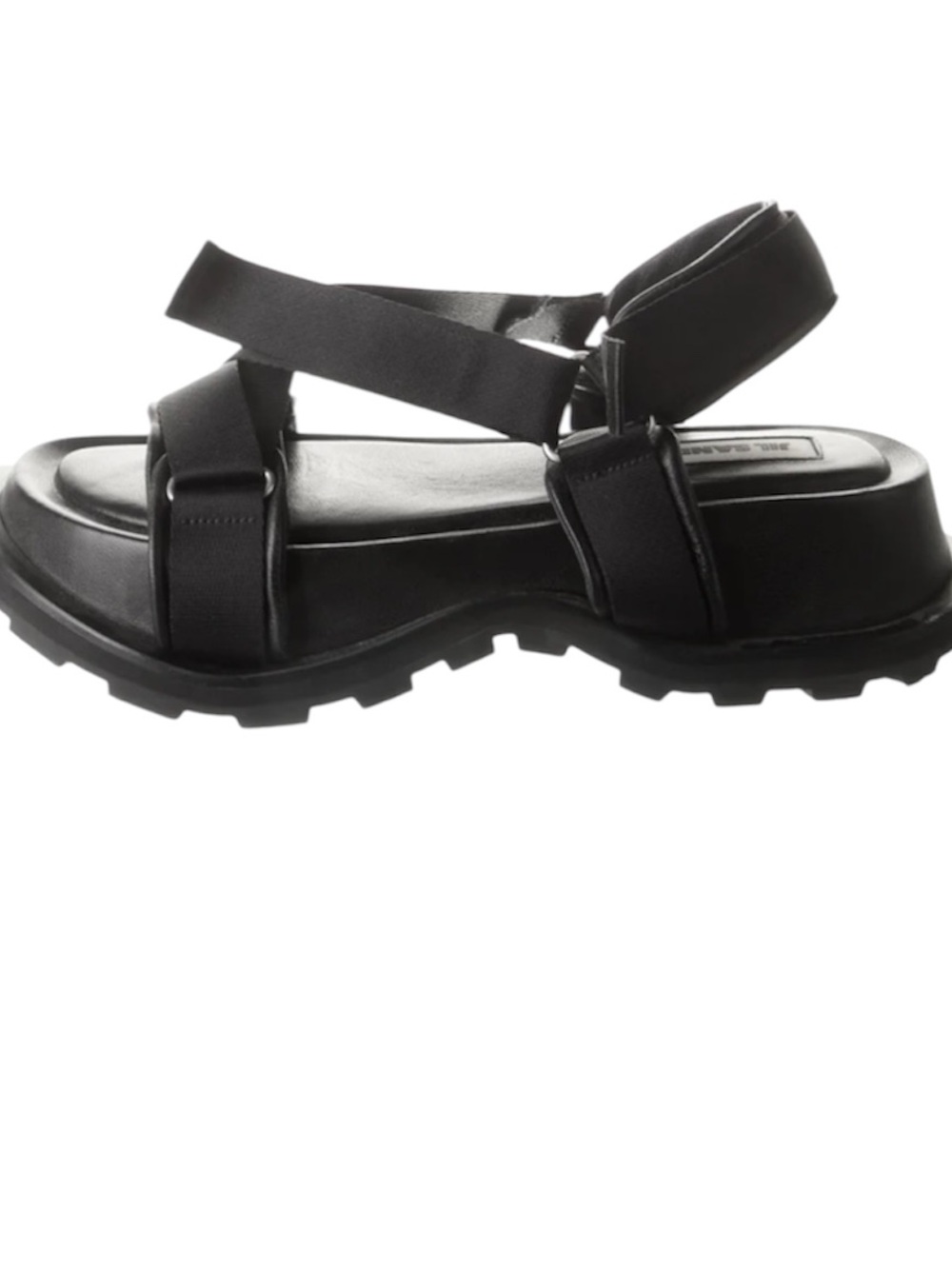 Jil Sander Black Leather Nylon Cross Strap Platform Flatform Technical Sandals